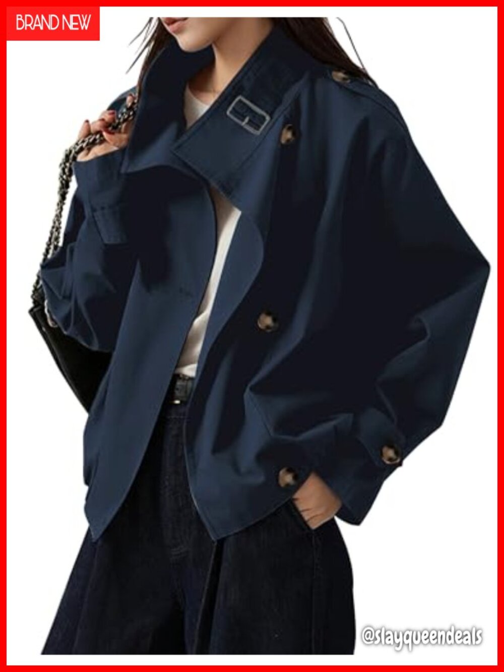Women's Vintage Trench Coat Cropped Jacket Funnel Neck Cotton Blend